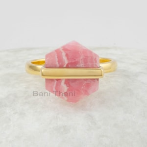 Rhodochrosite Ring - Gemstone Ring - 11x13mm Hexagon - Gold Plated Ring - Solid Silver - Gift for Her - Jewelry for Women - Gift for Lover
