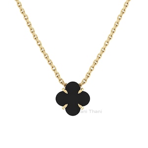 Zwarte onyx 9 mm klaver edelsteen 925 zilveren sterlinghanger, 18k gouden micron zilveren klaverbladhanger, geluksbladketting perfect voor cadeau
