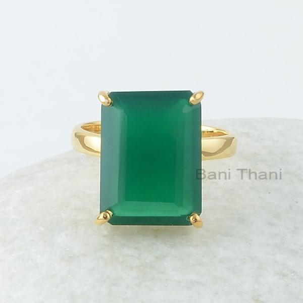 Groene Onyx Ring - 925 Zilver - Prong Set Ring - Edelsteen Sieraden - Handgemaakte Ring - 12x16mm Octagon Ring - Sieraden voor vrouw