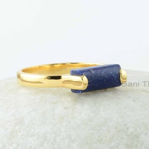 Lapis Lazuli Ring Sterling Silver Gold Plated 5x11mm Long Rounded Rectangle Jewelry Manufacture Jewelry for Friend Gift for Wife image 2