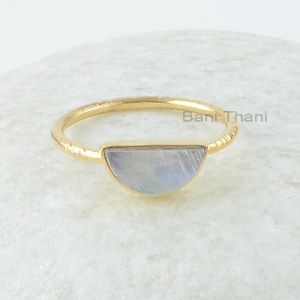 Rainbow Moonstone Ring - 5x10mm Half Moon - Gold Plated - Pure Silver - Handcrafted Ring - Wholesale Jewelry - Jewelry for Her - Womens Gift
