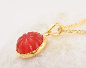 Carnelian Necklace - Gold Filled  - Gold Plated Pendant Necklace - Carved Jewelry - Trendy Jewelry - Gift For Summer - Jewelry For Ladies