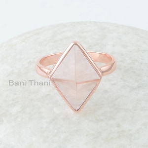 Morganite Quartz Ring - Rose Gold - 12x16mm Pyramid - 925 Sterling Silver - Handcrafted Ring - Personalized Jewelry - Gift For Young Sister