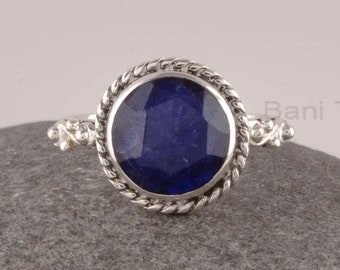 Blue Sapphire Ring - Solid   Gemstone Ring- Bezel Boho Ring - Sapphire Gemstone Ring for Women - Vintage Jewelry For Birthday Gift