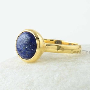 Round Lapis Ring - 9mm Round Gemstone - Solid Silver Ring - Lapis Lazuli Ring - Gold Plated Ring - Womens Ring - Promise Ring - Gift for Her