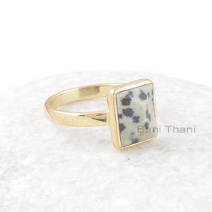 Dalmatian Jasper Ring - Pure Silver - 9x11mm Jasper Rectangle Stone - Handmade Ring - Modern Jewelry - Gift for Womens - Jewelry for Writer