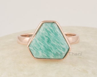 Amazonite Ring, Fancy Gemstone Rose Gold Plated  Ring, 925 Sterling Silver Ring, Engagement Ring, Silver Promise Ring, Handmade Silver Ring