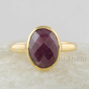 Ruby Ring Silver, 9x11mm Oval Gemstone Silver Ring, 18k Gold Plated Natural Ruby Ring, 925 Sterling Silver Bezel Ring, Gemstone Jewelry