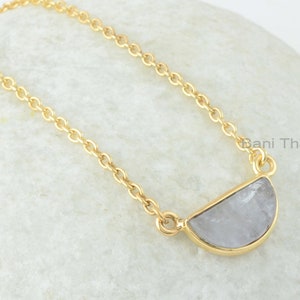 Moonstone Necklace, Rainbow Moonstone 7x14  mm Half Moon Gemstone Necklace, 18k Gold Plated Pendant Necklace, 925 Silver Necklace For Women