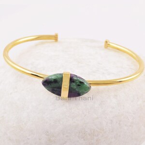 Ruby Zoisite Marquise Bangle, Pure Sterling Silver, Handmade Cuff Bracelet, Party Wear Cuff Bangle, Gift For Her, Jewelry for Bridesmaid