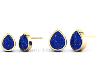 Boucles d'oreilles Lapis Lazuli Stud - Boucle d'oreille en forme de poire - Stud en argent sterling 925 - Stud fait à la main - Boucle d'oreille avec pierre de naissance - Cadeau de bijoux pour elle