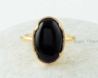 Black Onyx Ring - Pure Silver - Handcrafted Ring - Trendy Jewelry - Gold Plated - Prong Set - Jewelry For Artist - Gift For School Principal