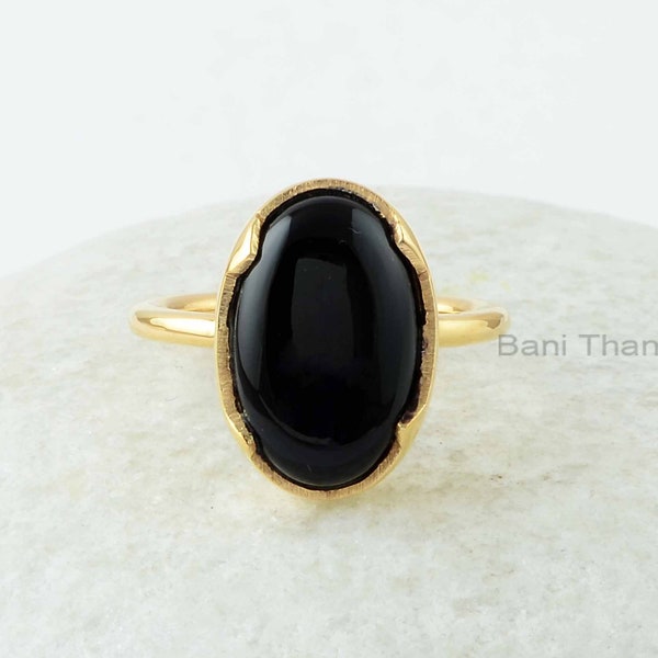 Black Onyx Ring - Pure Silver - Handcrafted Ring - Trendy Jewelry - Gold Plated - Prong Set - Jewelry For Artist - Gift For School Principal