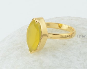 Yellow Chalcedony Ring - 8x16mm Marquise - 925 Sterling Silver - Gold Plated Ring - Gemstone Jewelry - Gift for Ladies - Jewelry for Spouse