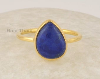 Lapis Lazuli Ring - 8x11mm Nugget Gemstone - Bezel Set Ring - Gold Plated Ring -    - Rings For Women - Mother's Day Gift