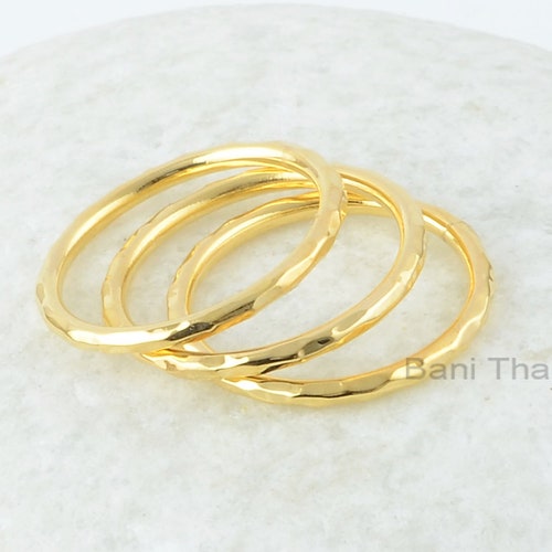 Set of 3 Thin Gold Plated Mid Rings Hammered 925 Sterling - Etsy
