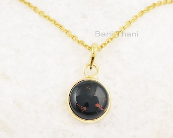 Bloodstone Round Necklace - Solid Silver - Gold Plated Pendant Pendant Necklace - High Quality Jewelry - Gift For Niece - Jewelry For Girls