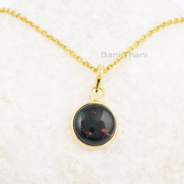 Bloodstone Round Necklace - Solid Silver - Gold Plated Pendant Pendant Necklace - High Quality Jewelry - Gift For Niece - Jewelry For Girls