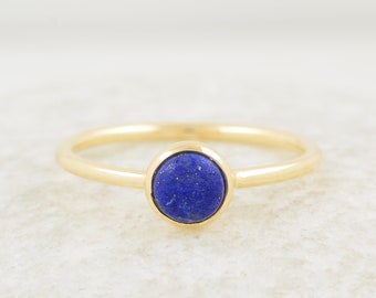 Lapis Lazuli Ring - 925 Sterling Silver - 5mm Gemstone Ring - Gold Plated Jewelry - Elegant Jewelry - Jewelry For Healing - Gift For Family