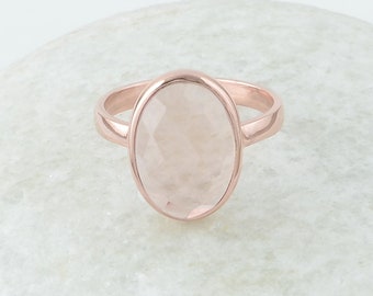 Silver Gemstone Ring - Morganite Quartz Ring - Rose Gold Plated Ring - 925 Sterling Silver Handmade Ring - Engagement Ring - Bridal Jewelry