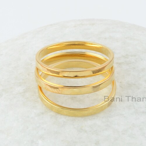Set of 3 Thin Gold Plated Mid Rings Hammered 925 Sterling Etsy