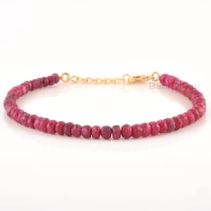Ruby Beaded Bracelet, July Birthstone Bracelet For Gift, Round Faceted Beaded Ruby Bracelet, Natural Stone Ombre Adjustable Red Bracelet
