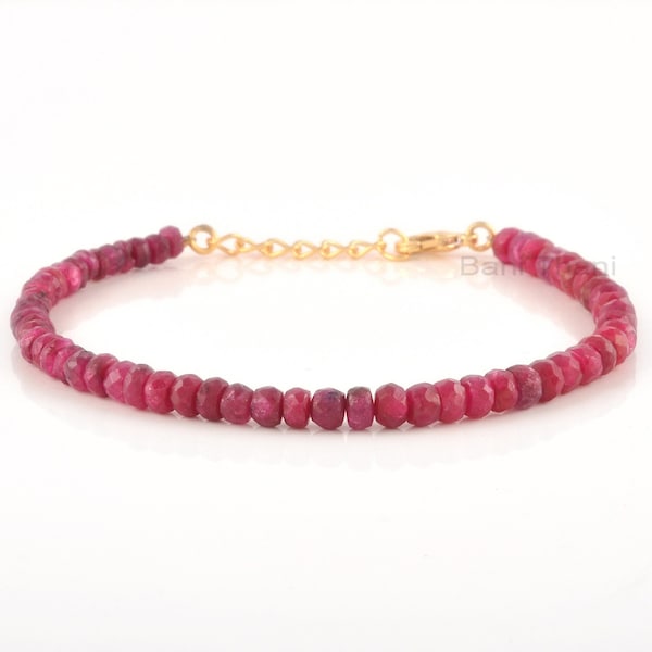 Ruby Beaded Bracelet, July Birthstone Bracelet For Gift, Round Faceted Beaded Ruby Bracelet, Natural Stone Ombre Adjustable Red Bracelet