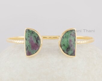 Solid 925 Sterling Silver Bangle for Girls- Ruby Zoisite Cuff Bracelet - Handmade Womens Gemstone Bracelet - Wedding Anniversary Gift Bangle