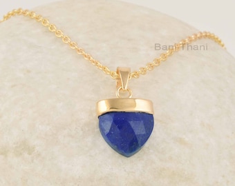 Blue Lapis Lazuli Necklace, 13x13 mm Drop Arrow Gemstone Necklace, Birthday Gift For Her, Gold Plated Necklace, Pendant Chain Necklace