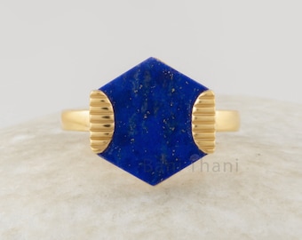 Lapis Lazuli Ring Solid  Handmade Ring 12x14mm Flat Hexagon Stone - Artisan Jewelry - Jewelry for Prom - Gift for Her - Ring for Sale