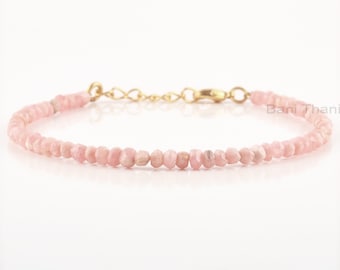 Rhodochrosite Handmade Bracelet, Raw Faceted Beaded Gemstone Bracelet, Minimalist Style Bracelet For Young Girls, Rhodochrosite Beaded