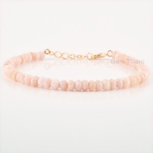 Pink Opal Bracelet, Pink Opal Faceted Rondel Beads Bracelet, Natural Opal Jewelry Bracelet, Natural Stone Simple Beads Adjustable - 8 Inches