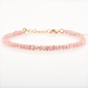 Rhodochrosite Handmade Bracelet, Raw Faceted Beaded Gemstone Bracelet, Minimalist Style Bracelet For Young Girls, Rhodochrosite Beaded