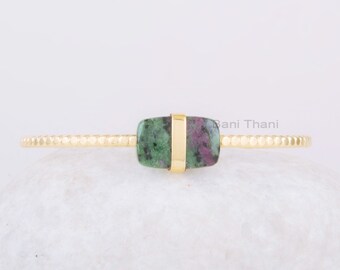 Ruby Zoisite Cushion Bracelet - Adjustable Bangle - Silver Cuff Bracelet - Gold Plated Bracelet - 9x14mm Gemstone Bracelet - Birthday Gift