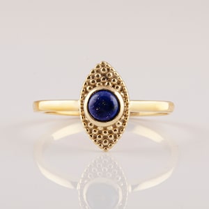 Lapis Lazuli Gemstone Ring, Solid Sterling Silver Lapis Ring, Evil Eye Marquise Statement Ring, Solid 18k Gold 4mm Blue Gemstone Ring