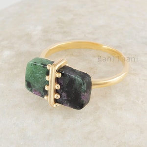 Anillo de rubí y zoisita - Anillo hecho a mano - Anillo chapado en oro - Regalo para niñas - Joyería para la novia - Regalo para escritora