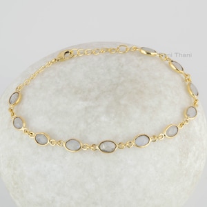 Moonstone Bracelet - Solid 925 Silver Chain Bracelet - Gold Plated Bracelet for Women - Anniversary Gift for Her - Christmas Gift Bracelet