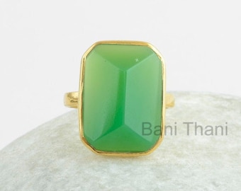 Gold Filled  Ring-Green Chrysoprase Chalcedony 13x18mm Pyramid Gemstone Ring-Micron Gold Plated Ring-Solitaire Ring, Engagement Gift Ring