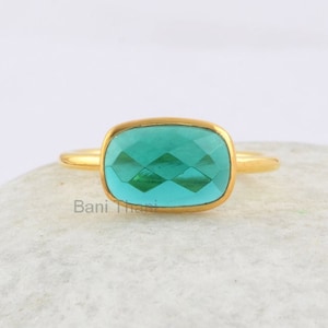 Elegant Teal Quartz Cushion 7x11mm Gemstone Bezel Ring-18k Gold Plated Quartz Sterling Silver Jewelry Ring-Bridesmaid Gift-Astrological Ring