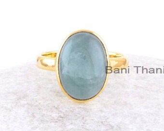 Anillo ovalado de aguamarina de 10 x 14 mm - Anillo chapado en oro - Anillo relleno de oro - Regalo para mujer - Anillo hecho a mano - Anillo de regalo de Navidad