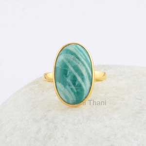 Amazonite Gemstone Ring Oval 10x18mm Ring 925 Sterling Silver Ring Gold Plated Ring Jewelry for Women Handmade Ring Gift for Her image 1