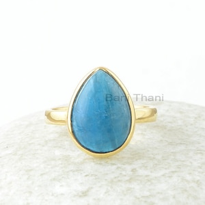 Blue Apatite Gemstone Silver Ring - 925 Sterling Silver Handmade Ring - 18k Gold Plated Ring - Anniversary Gift for Wife - Gift for Lover