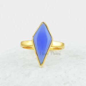 Blue Chalcedony Fancy Ring, Silver Ring, Gemstone Ring, Rose Gold Plated 925 Sterling Silver Ring, First Birthday Gift- #7009