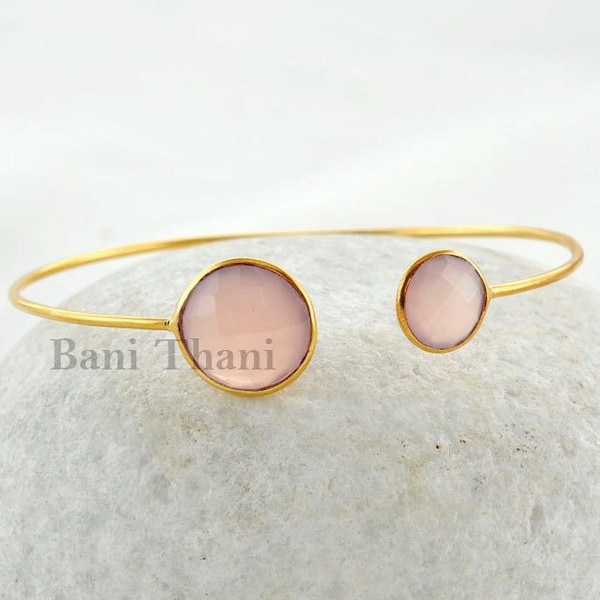 Roze Chalcedoon Bangle - Armbanden-Gouden Bangle - Edelsteen Bangle - Sterling Zilveren Bangle # 1416