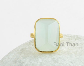 Chalcedony Statement Ring, Aqua Chalcedony 13x18mm Pyramid Gemstone Ring, Gold Plated Ring, 925 Sterling Silver Ring, Wedding Gift For Her