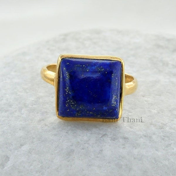 Lapis Lazuli Ring Schöne Quadrat 12x12mm Micron Vergoldete 925 Sterling Silber Edelstein Ring für Frauen- # 1042