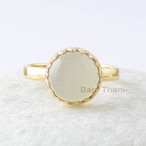 White Chalcedony Zig Zag Ring - Gold Plated Handmade Ring - 925 Sterling Silver Ring - Round Gemstone Ring - Valentines Gift Ring - Gift Her