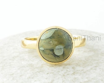 Rhyolite Ring, Green Rhyolite 10mm Round Gemstone Ring, Silver Ring, Gold Plated Ring, Gemstone Jewelry Ring, Jewelry Gift For Wife