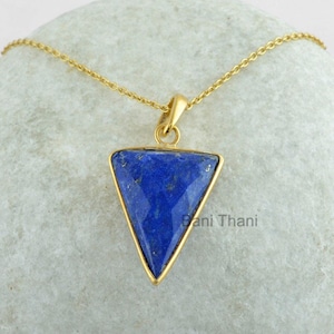 Blue Lapis Lazuli Necklace - Handcrafted Necklace - 20x24mm Triangle - 925 Silver - Manmade Jewelry - Jewelry For Protection - Gift For Prom