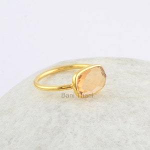 Champagne Quartz Ring, Champagne Quartz 7x11mm Rectangle Gemstone Ring, 925 Sterling Silver Gold Plated Ring, Christmas Gift, Delicate Ring